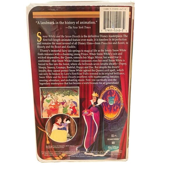 Rare Vintage VHS Walt Disney's Masterpiece Snow White and the Seven Dwarfs 1990s - Picture 2 of 4